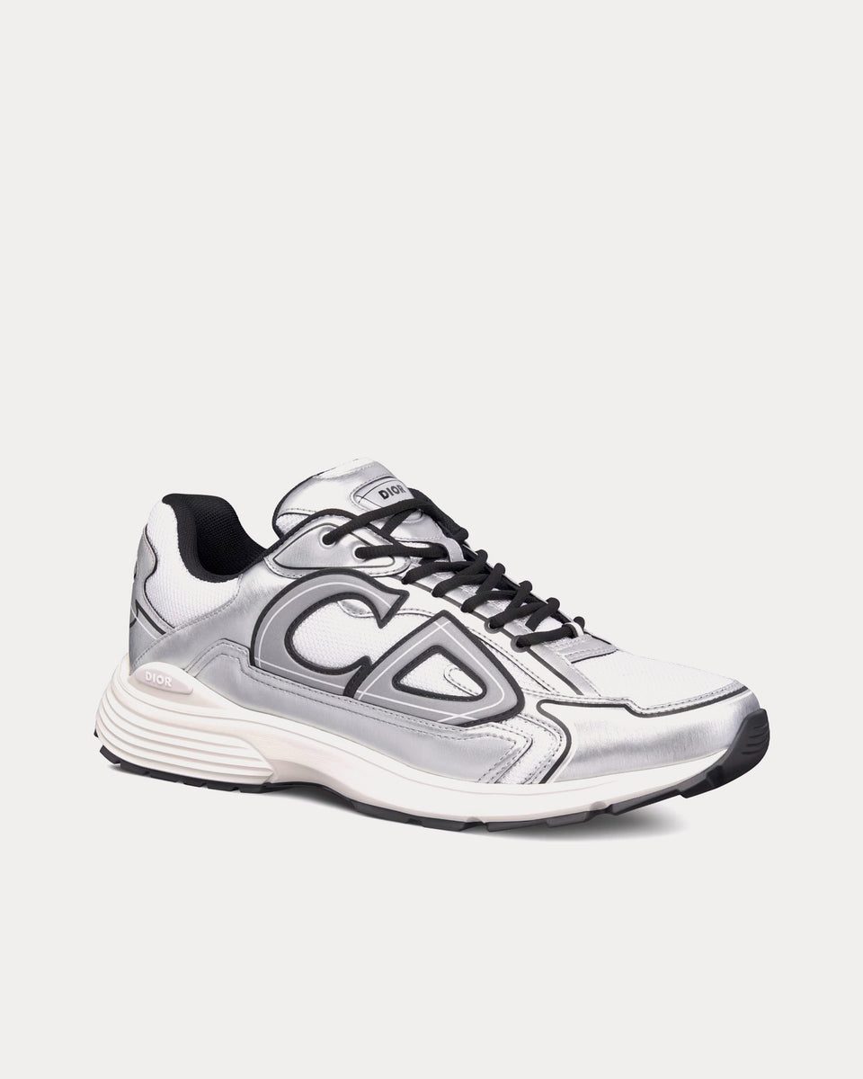 B30 Sneaker White Mesh and Silver-Tone Metallic Calfskin