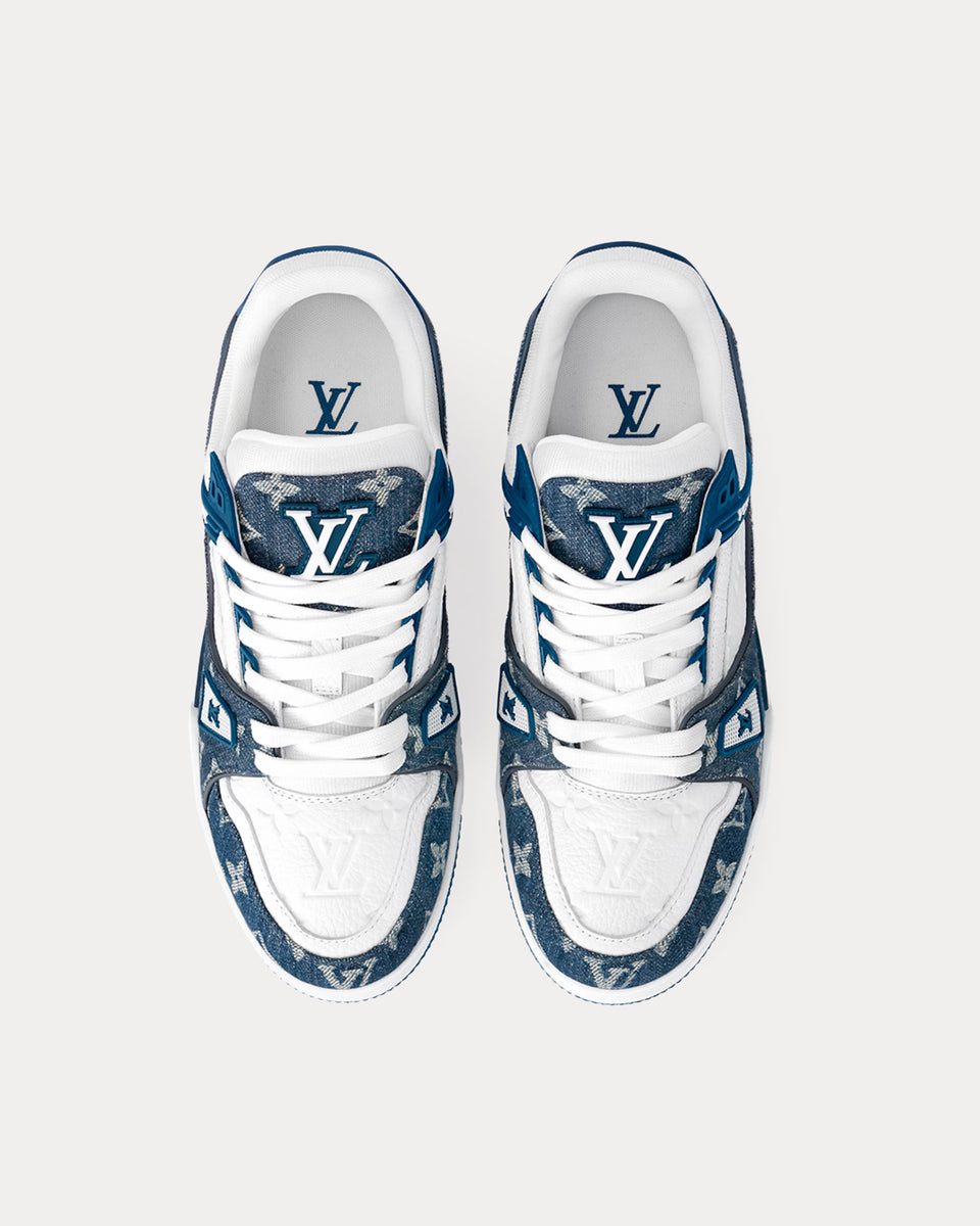 Luxury Louis Vuitton LV Trainer Monogram Denim White Blue