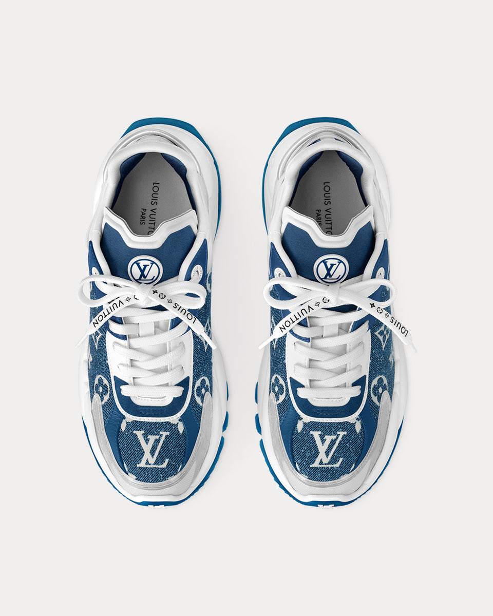 LOUIS VUITTON RUN 55 SNEAKERS IN WHITE AND BLUE