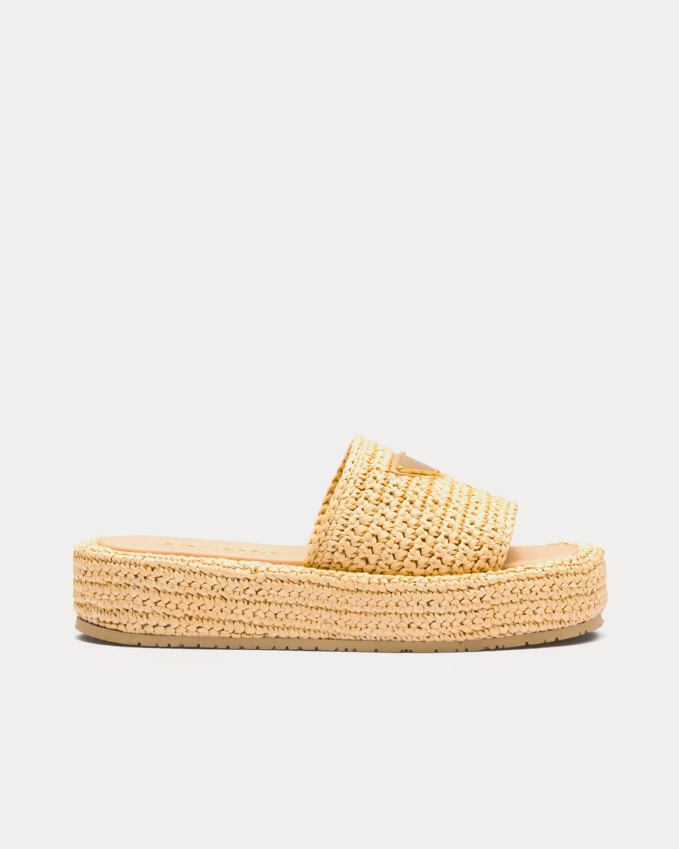 Prada Crochet Flatform Natural Slides Sneak in Peace