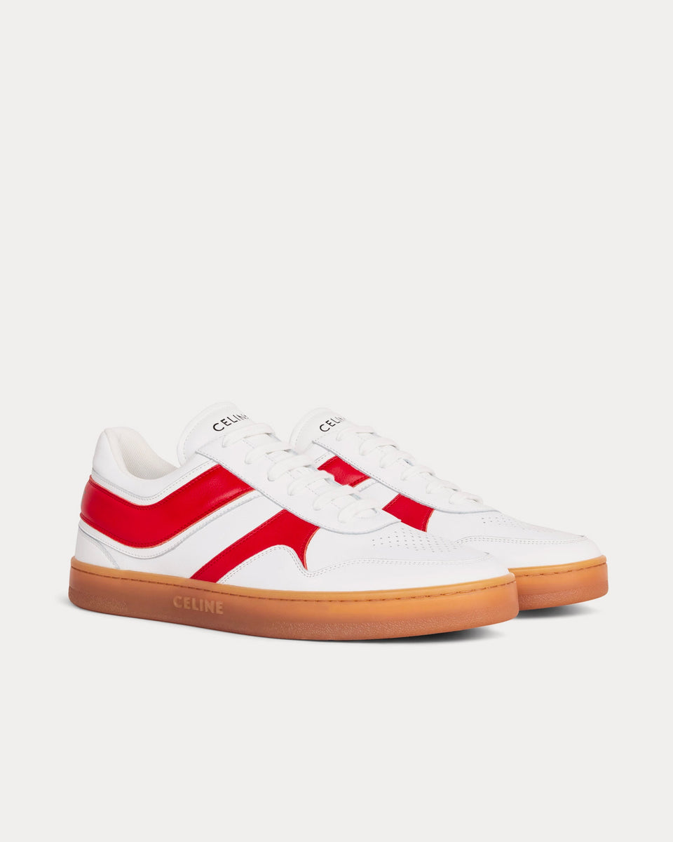 Celine Lace-Up Optic White / Red / Beige Low Top Sneakers