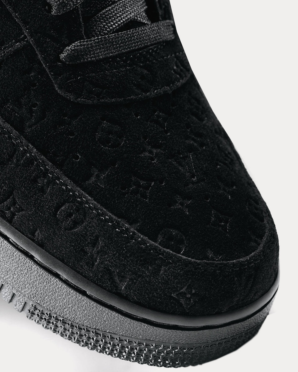 Louis Vuitton x Nike by Virgil Abloh Black Suede Monogram Embossed Suede Nike Air Force 1 Low Top Sneakers Size 41
