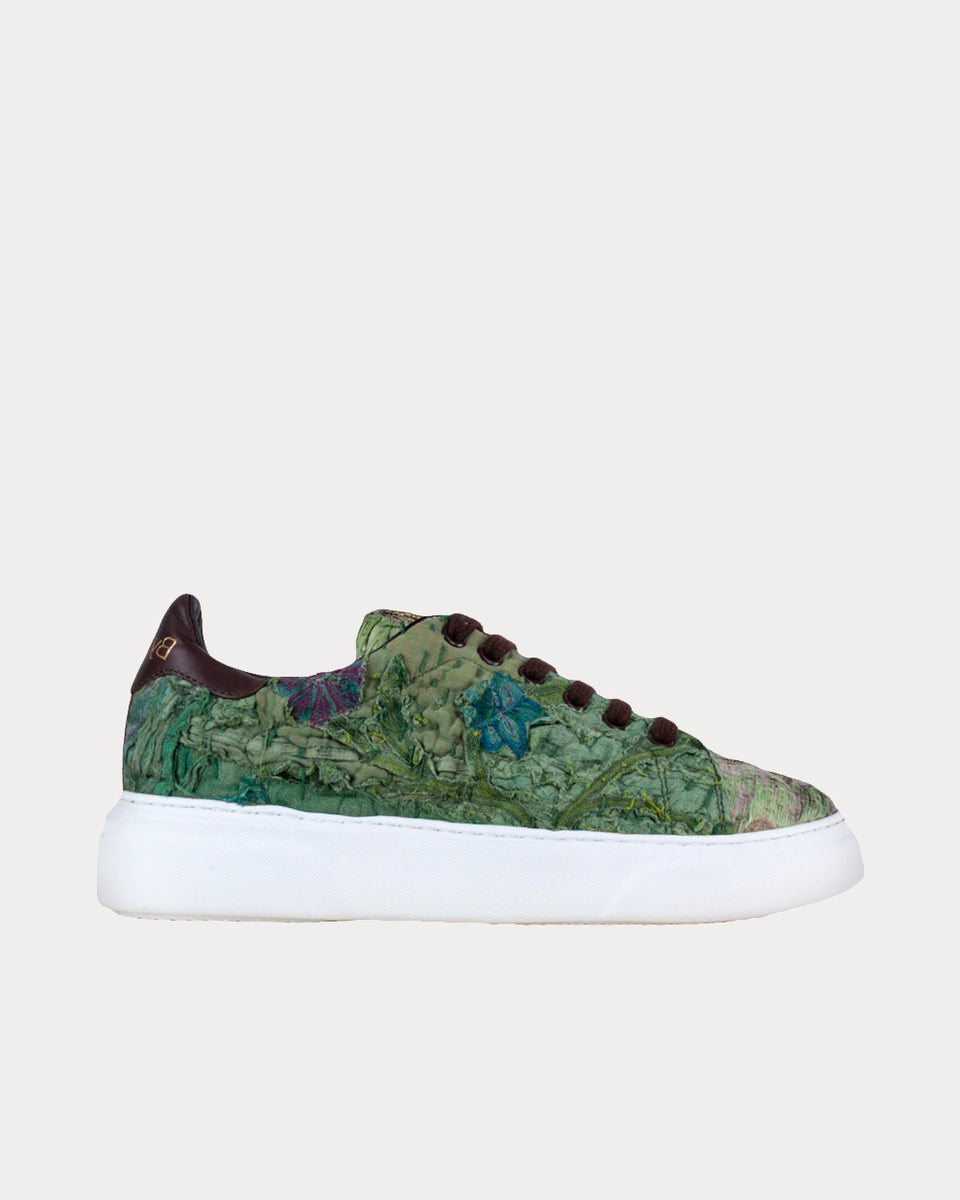 By Walid Round Toe Lace Up Green Low Top Sneakers