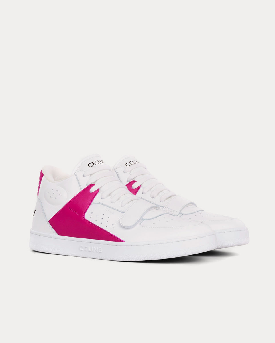 Celine CT-02 Scratch Calfskin Optic White / Pink Mid Top Sneakers