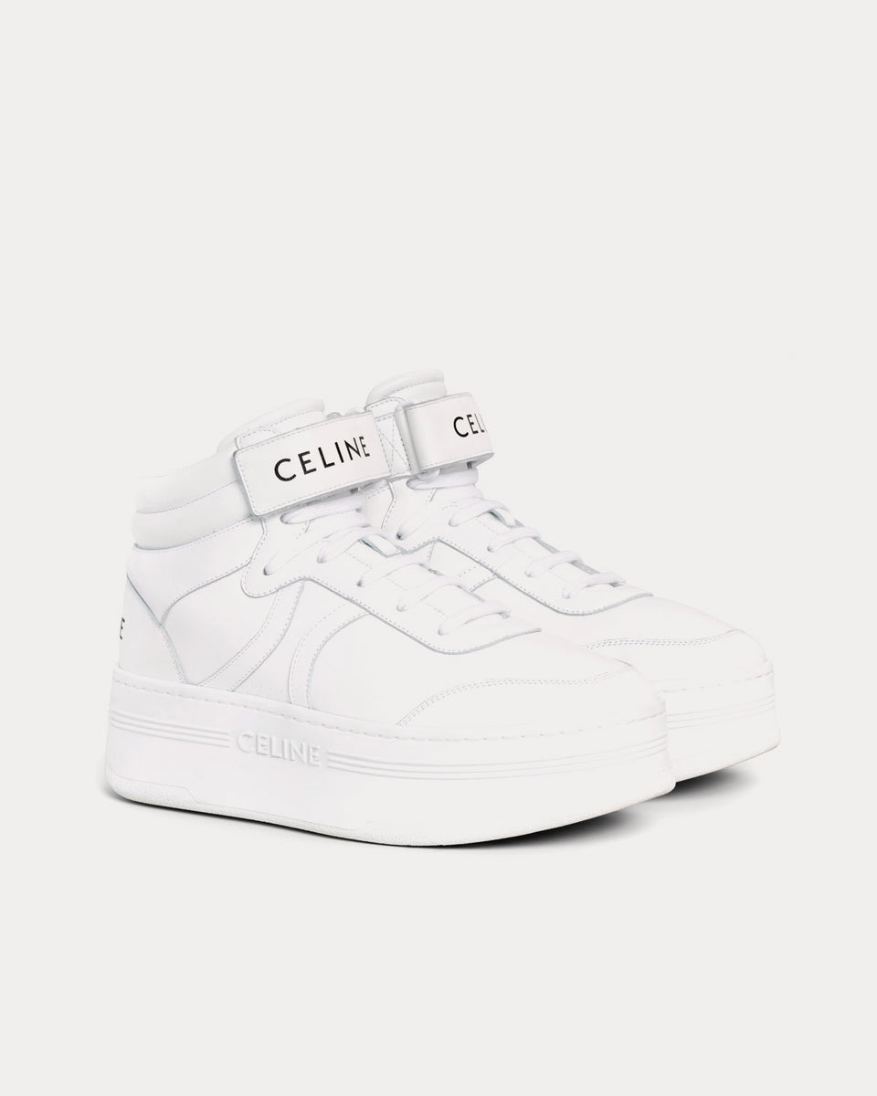 Celine Mid Block Wedge Scratch Calfskin Optic White Mid Top Sneakers