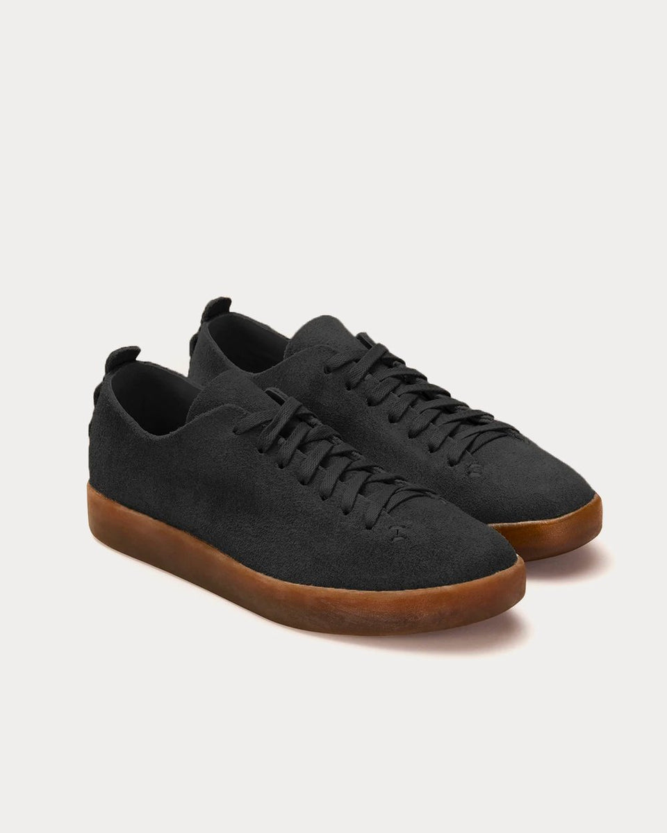 Feit Hand Sewn Latex Suede Black Low Top Sneakers