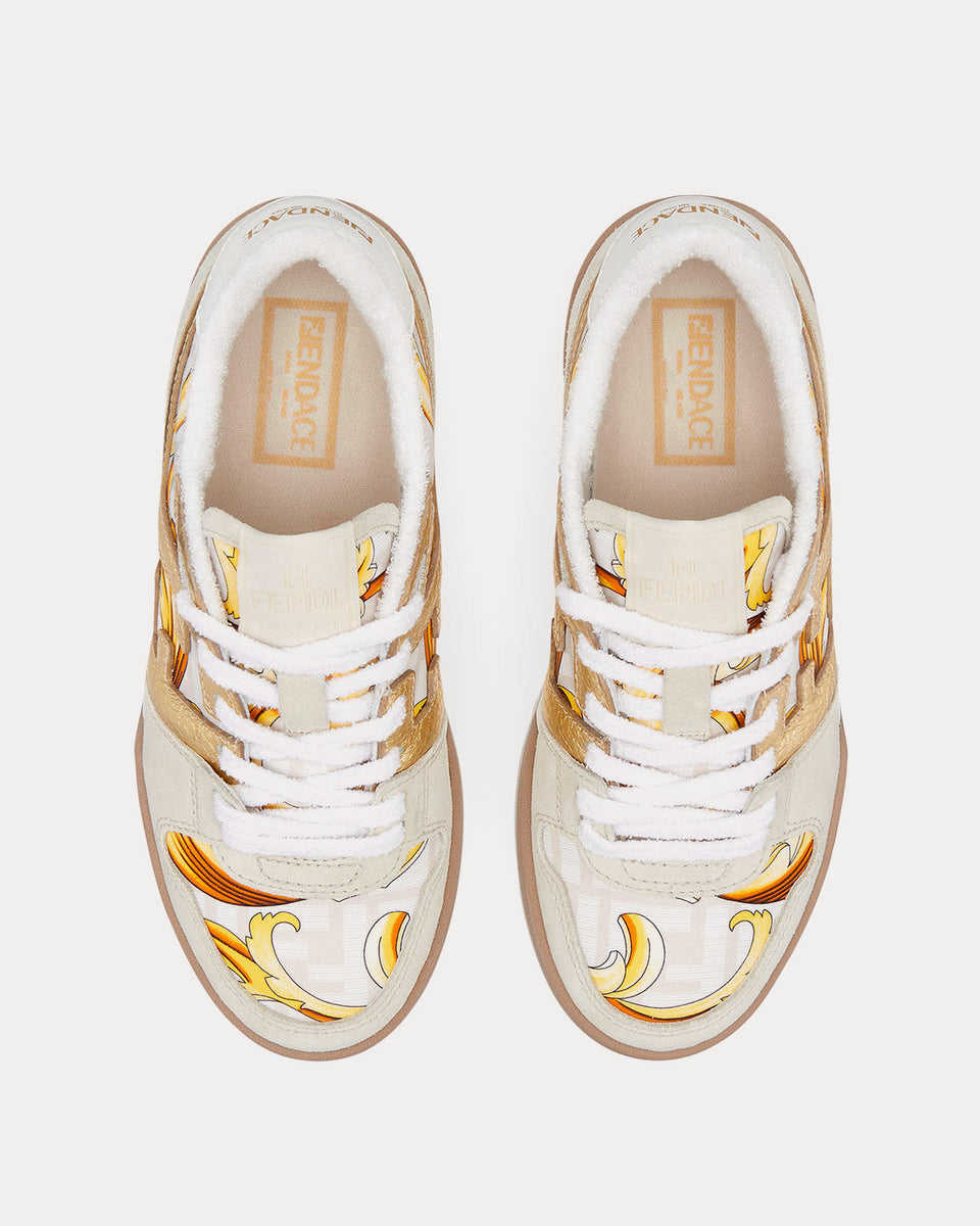 Fendi Match Fendace Printed White Satin Low Top Sneakers