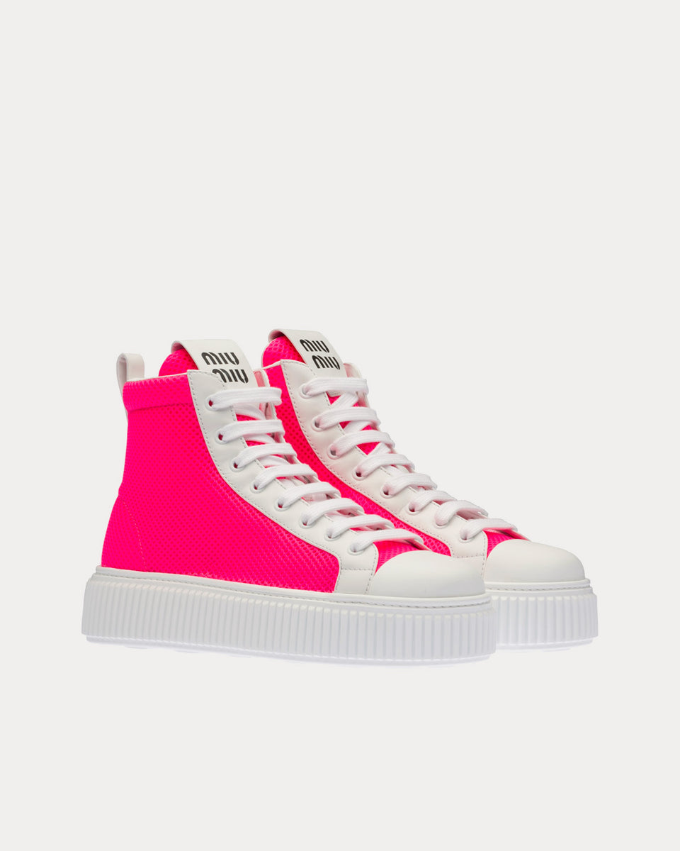 Miu Miu Mesh Flatform Fluo Pink High Top Sneakers