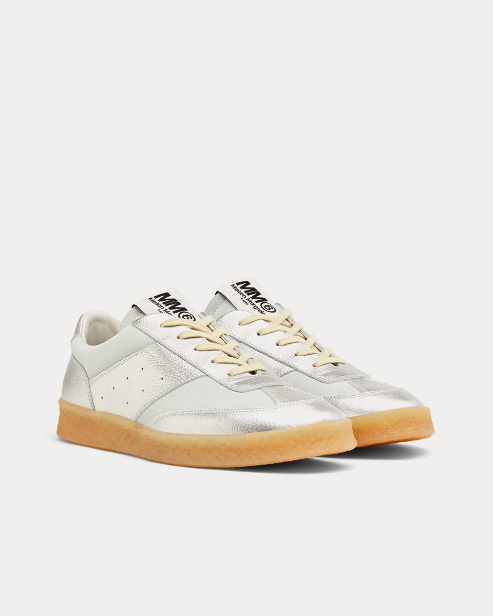 Maison Margiela MM6 Court Lamé Silver Low Top Sneakers