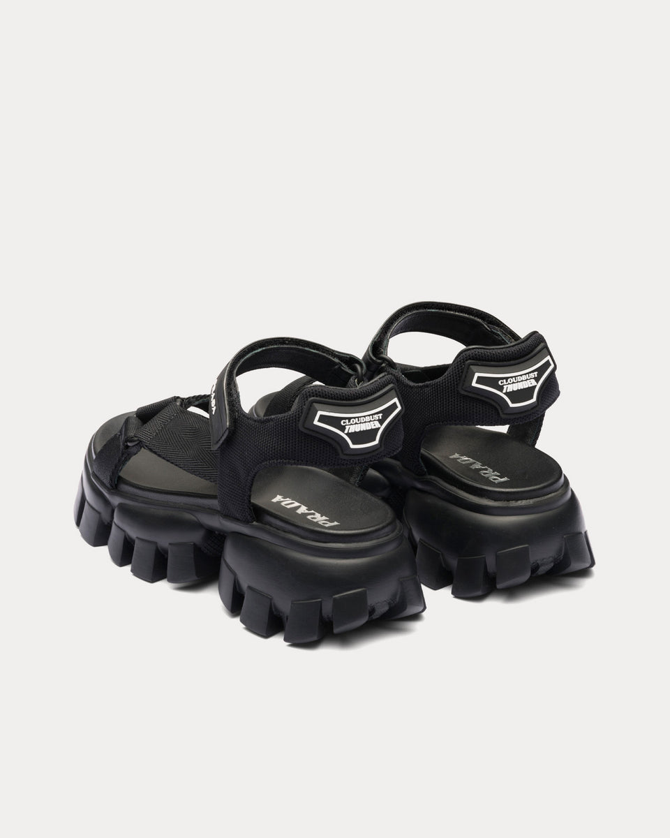 Prada Sporty Woven Nylon Tape Black Sandals