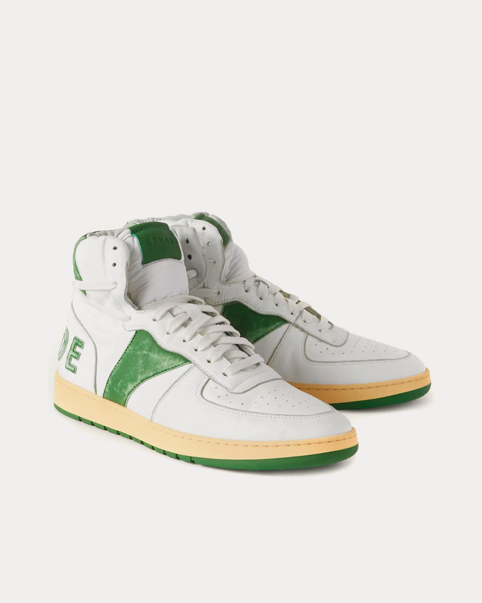 Rhude Rhecess Sky Suede-Trimmed Leather White / Green High Top Sneakers