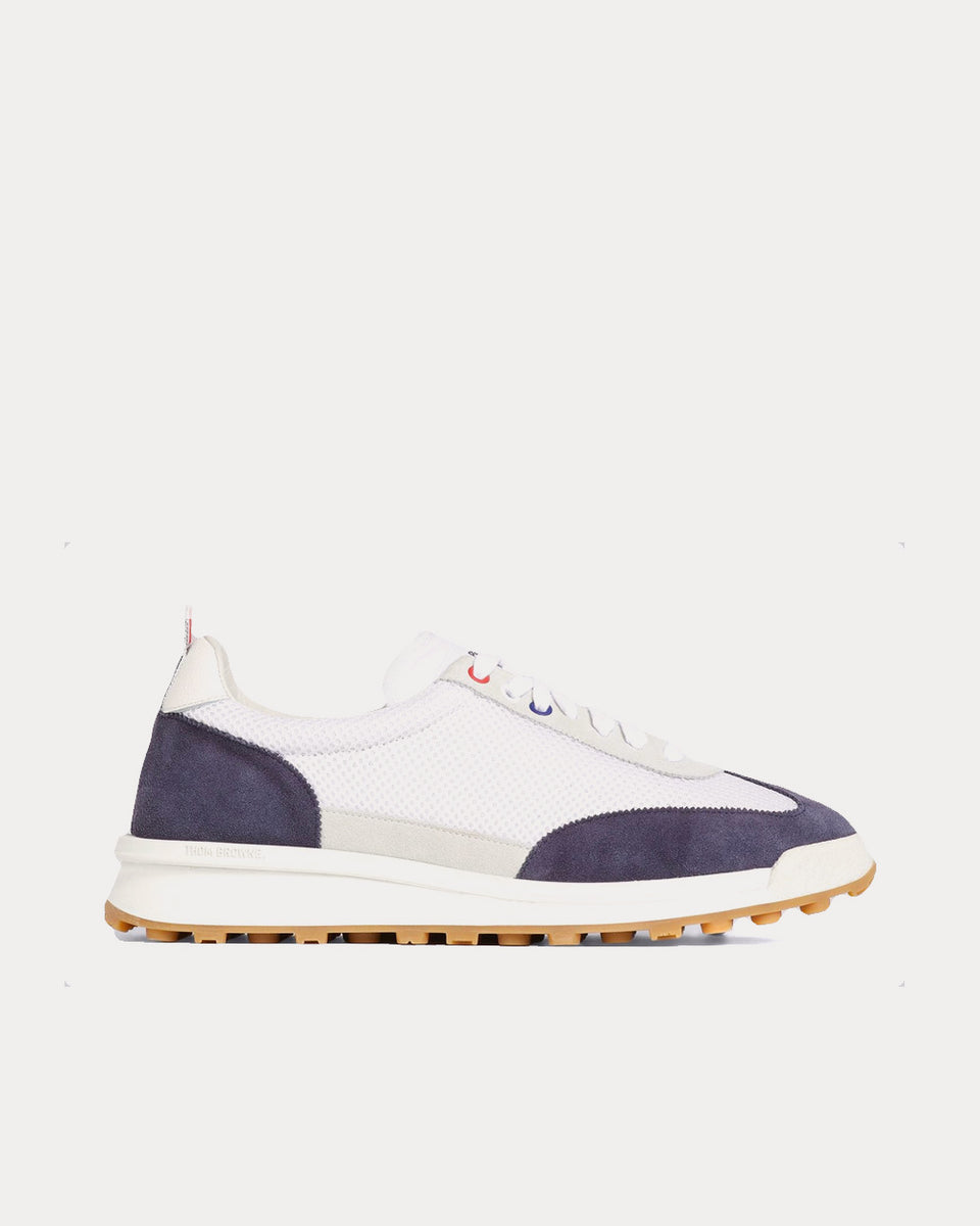 Thom Browne Tech Runner Fine Kid Suede Navy Low Top Sneakers - Sneak in  Peace