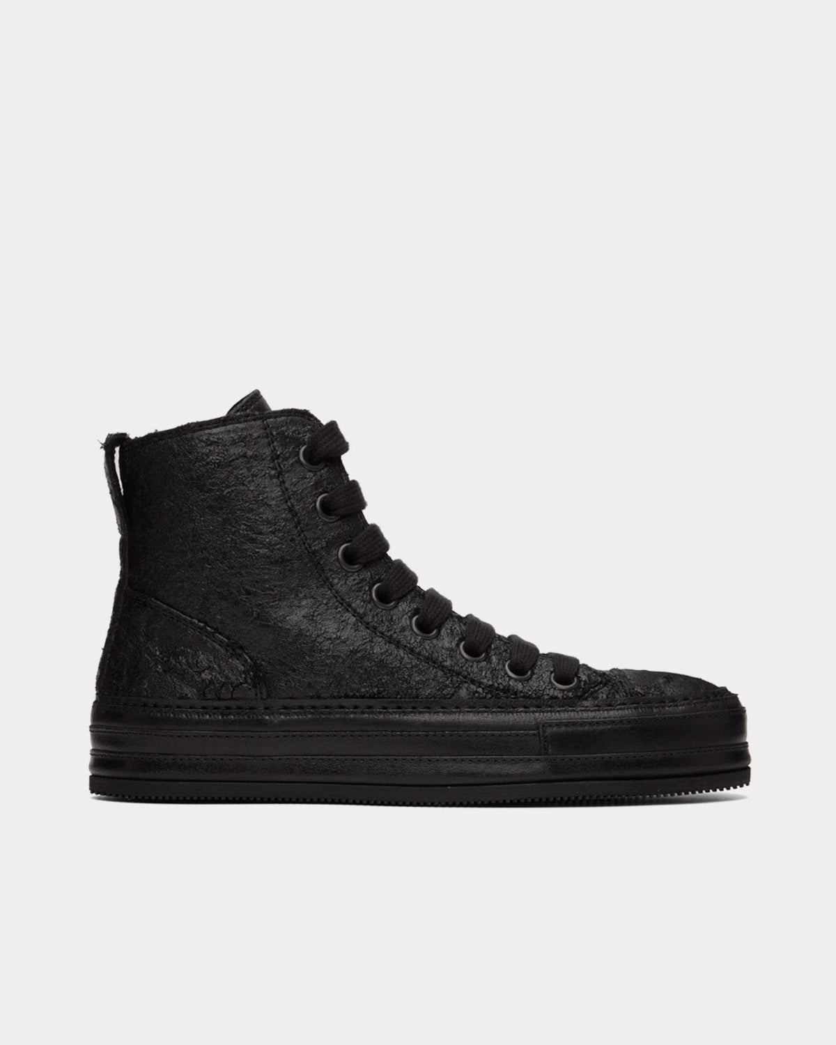 Ann Demeulemeester Raven Crinkled Leather Black High Top Sneakers - 1