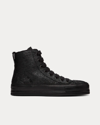 Ann Demeulemeester Raven Crinkled Leather Black High Top Sneakers