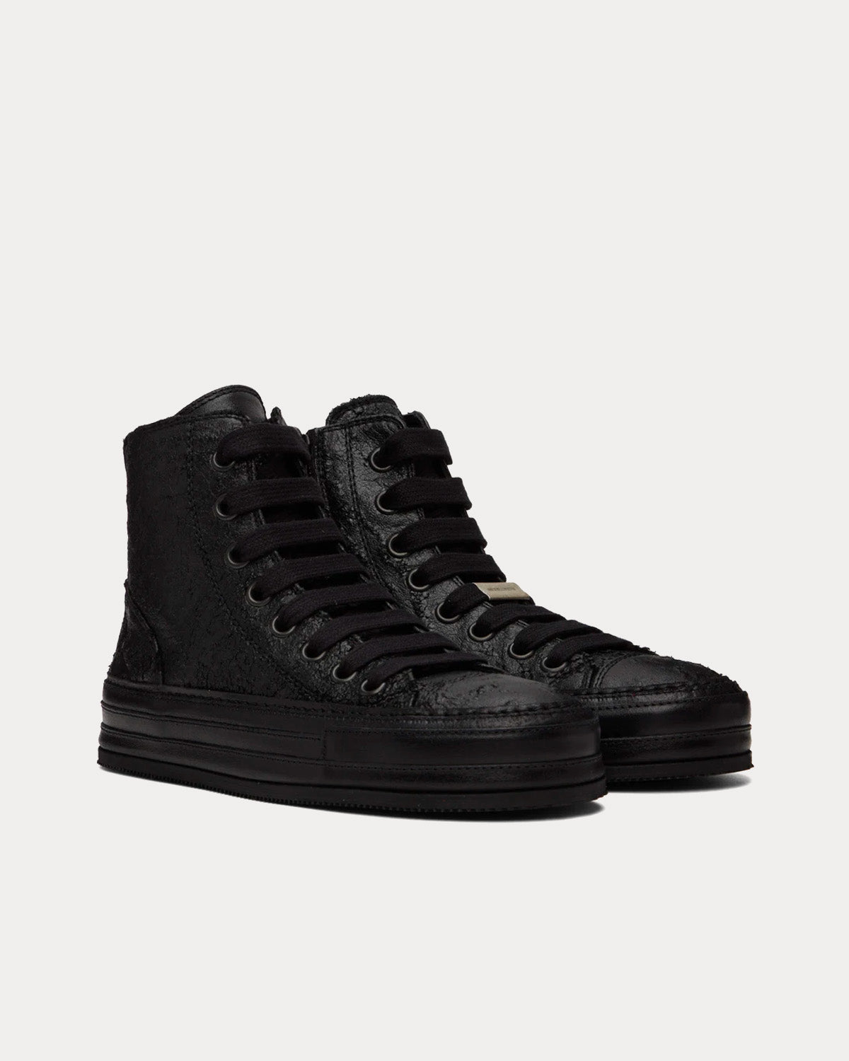 Ann Demeulemeester Raven Crinkled Leather Black High Top Sneakers - 2