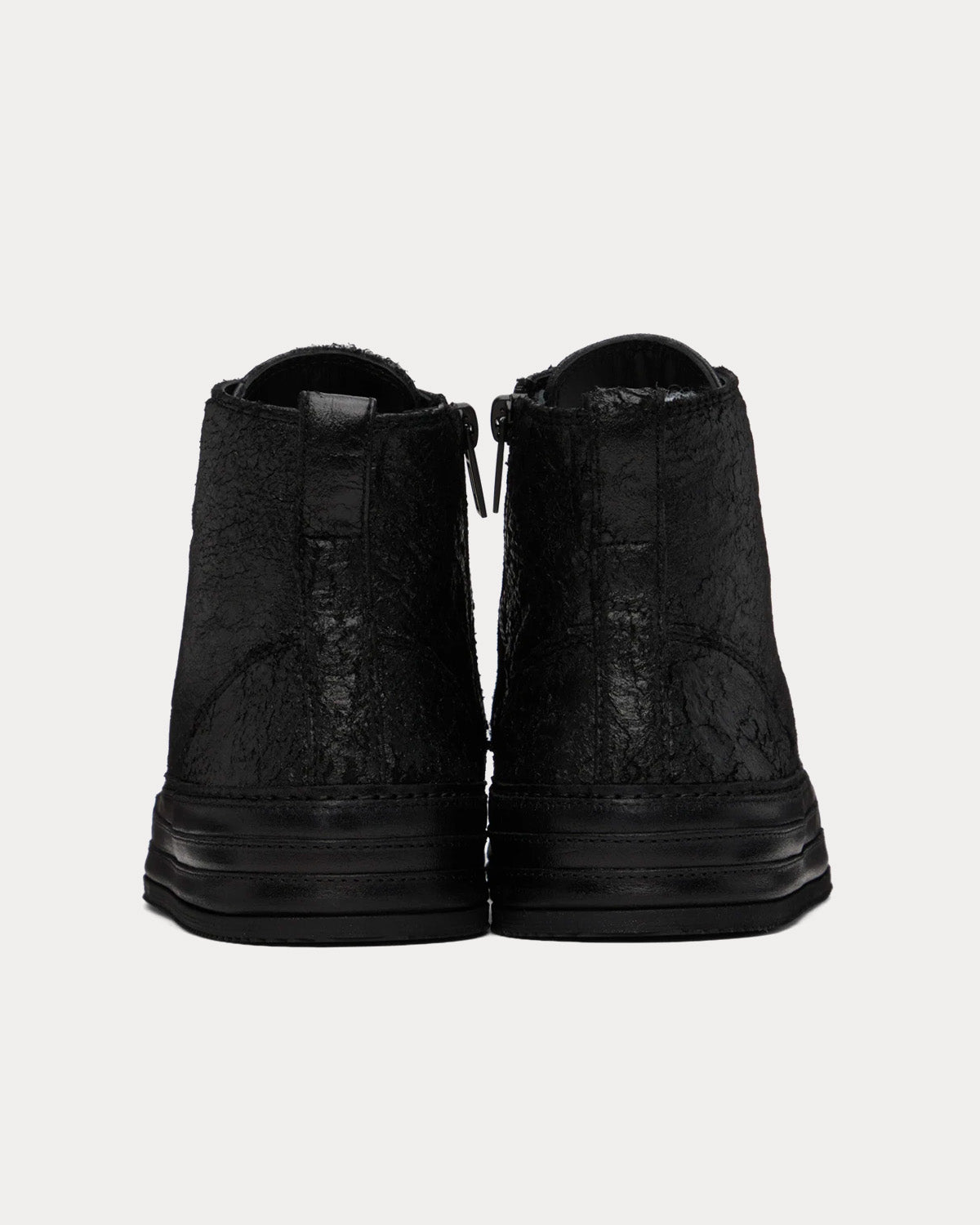 Ann Demeulemeester Raven Crinkled Leather Black High Top Sneakers - 3