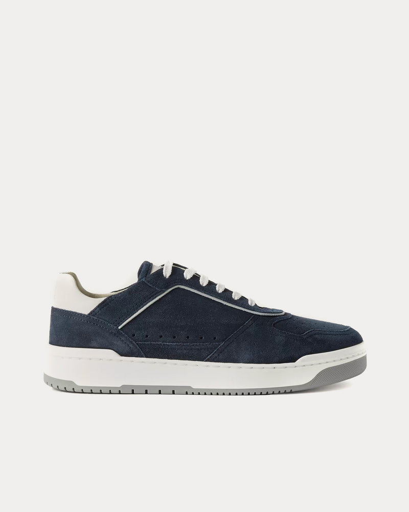 Brunello Cucinelli Leather-Trimmed Suede Navy Low Top Sneakers - 1