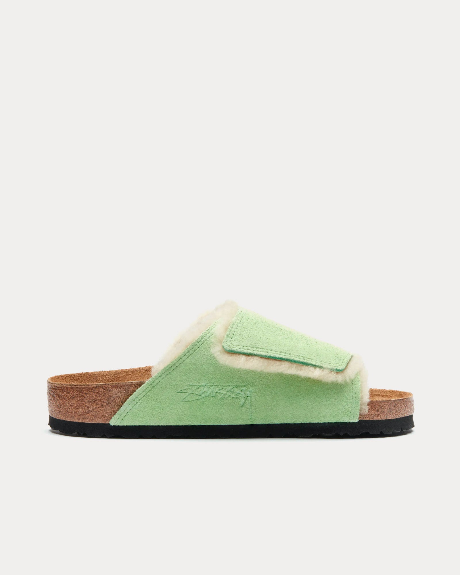 Birkenstock x St ssy Solana Shearling Washed Green Slides Sneak