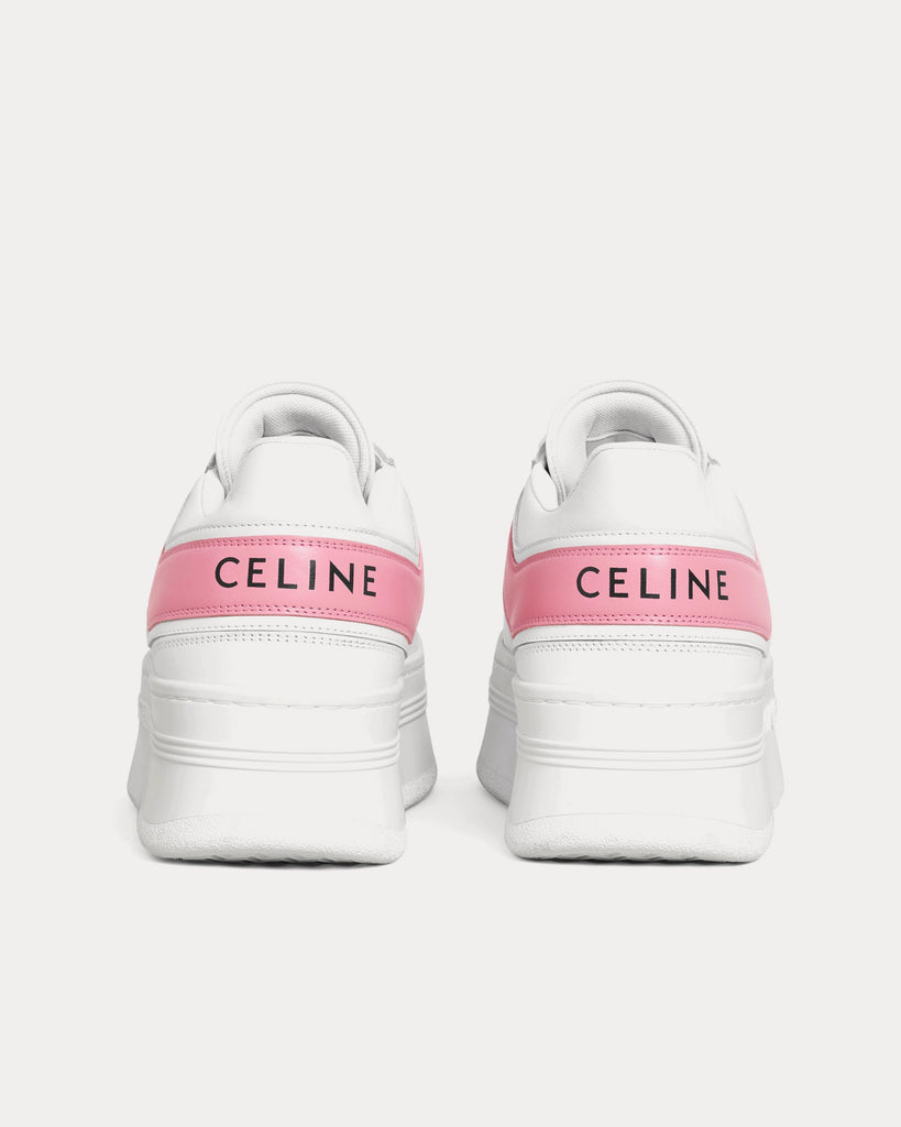 Celine Block Wedge Calfskin Optic White / Pink Low Top Sneakers 