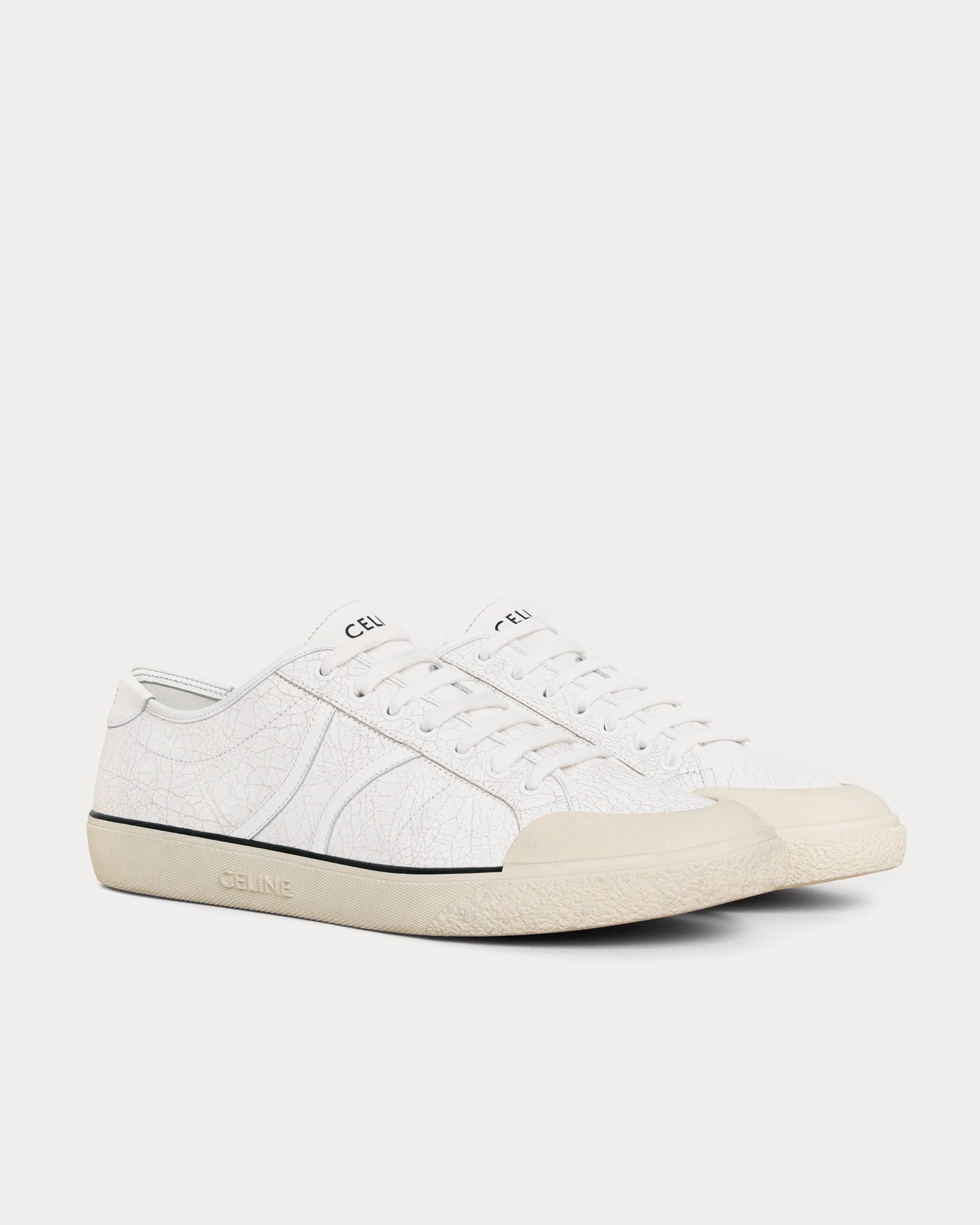 Celine AS-01 Alan Crackled Calfskin White Low Top Sneakers - 2