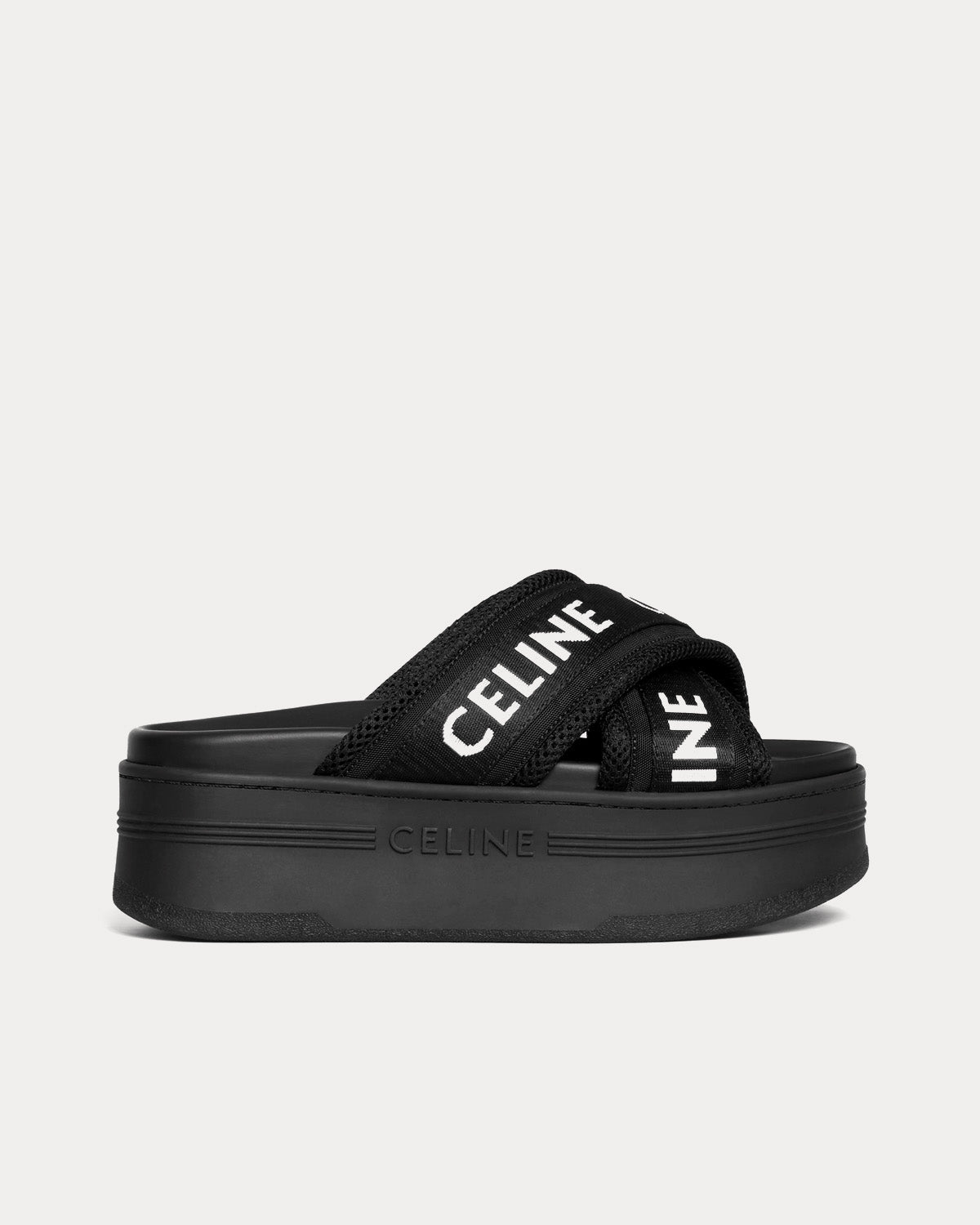 Celine Block Mesh & Textile with Celine Jacquard Black / Optic White Slides - 1