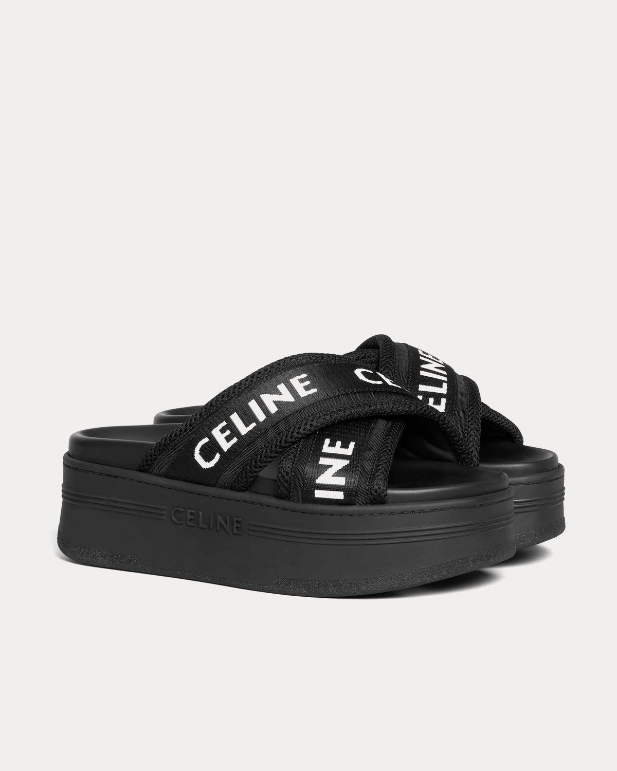 Celine Block Mesh & Textile with Celine Jacquard Black / Optic White Slides - 2