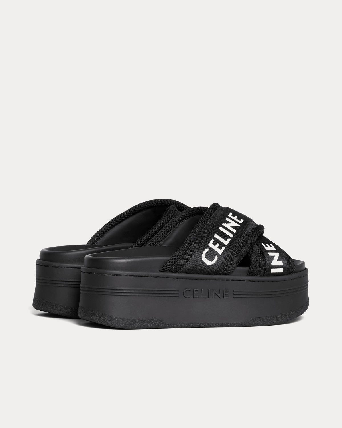 Celine Block Mesh & Textile with Celine Jacquard Black / Optic White Slides - 3