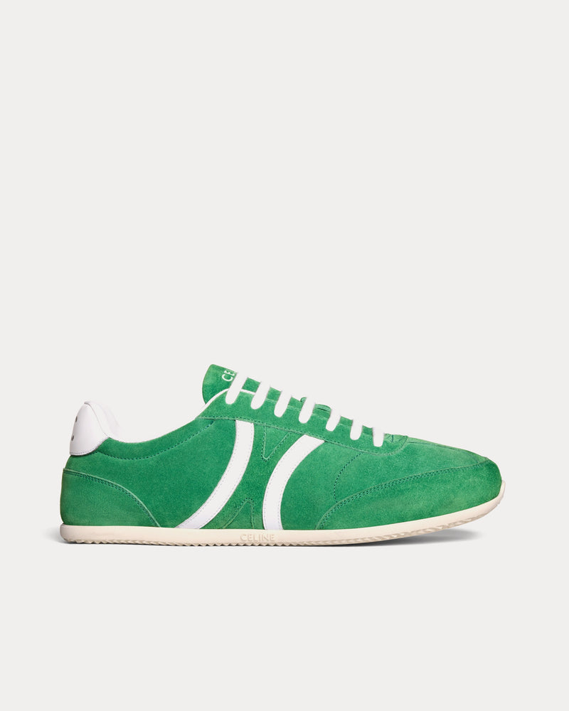 Celine Jogger with Triomphe Signature Suede Calfskin Green / Optic White Low Top Sneakers - 1