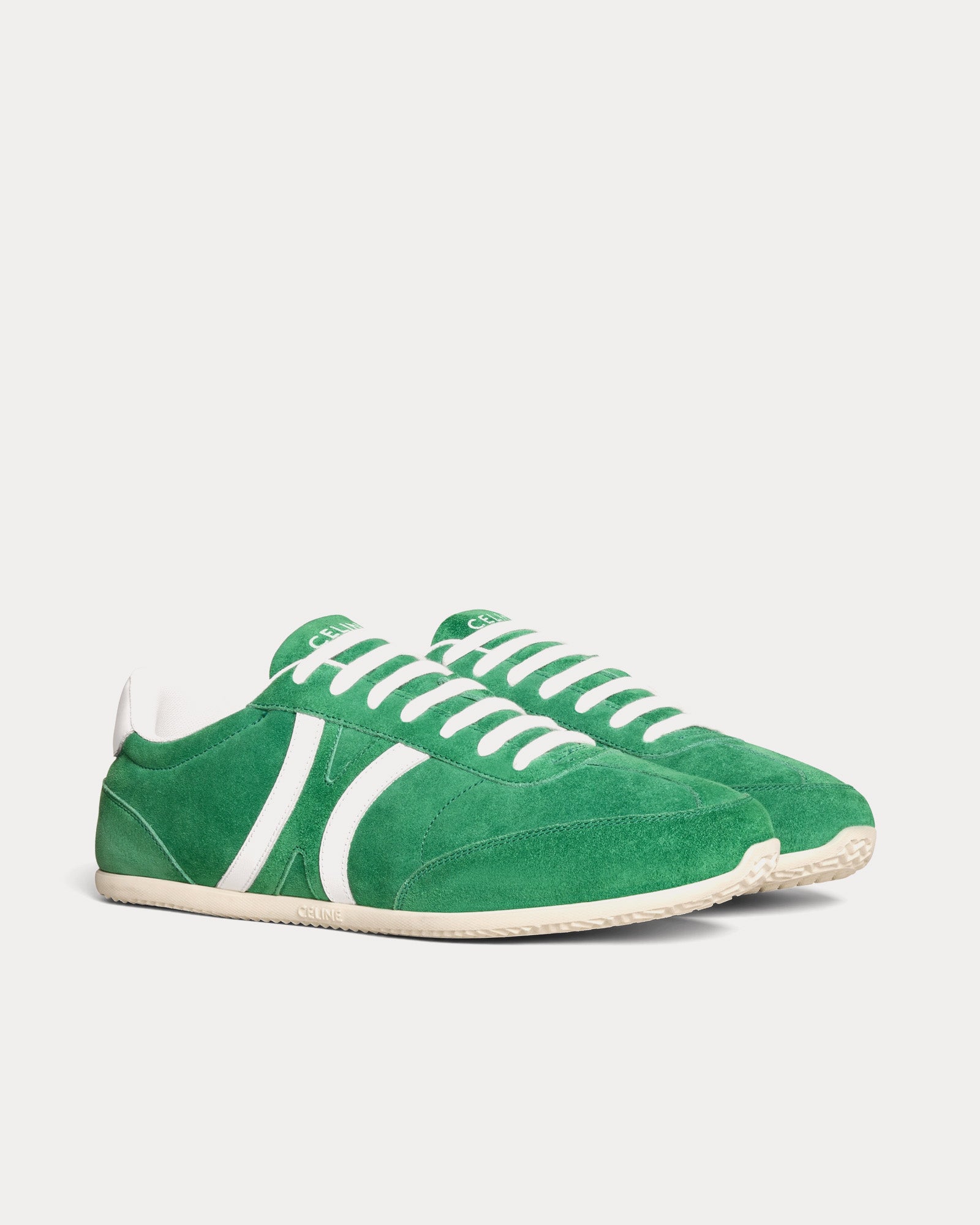 Celine Jogger with Triomphe Signature Suede Calfskin Green / Optic White Low Top Sneakers - 2