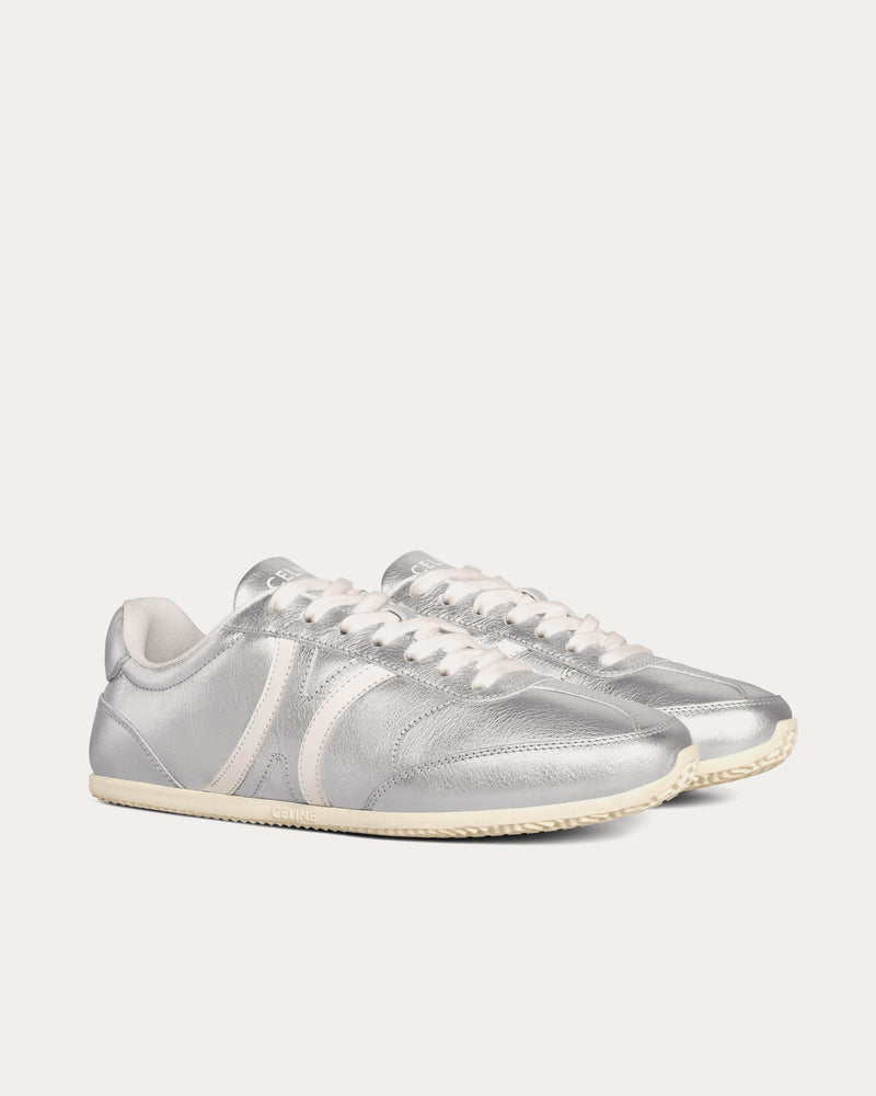 Celine Jogger with Triomphe Signature Laminated Calfskin Silver / Optic White Low Top Sneakers - 2