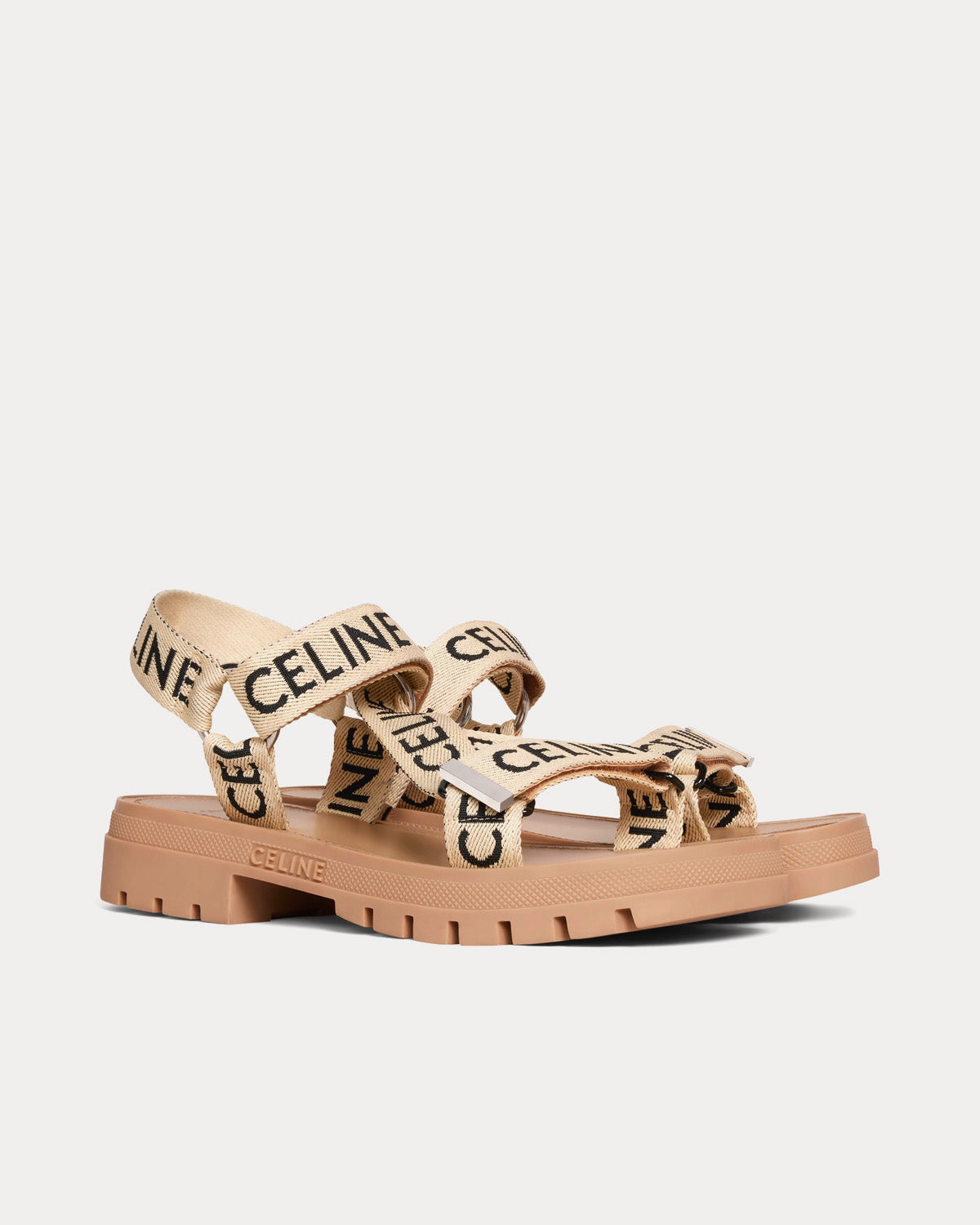 Celine Leo Strappy 'Celine' Jacquard Sand / Black Sandals - 2