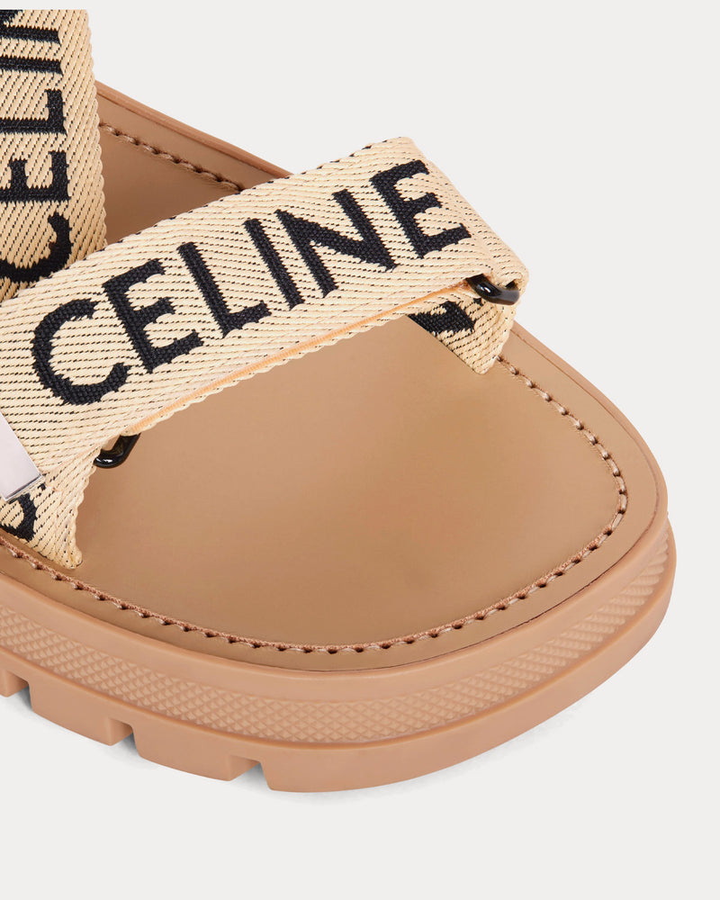 Celine Leo Strappy 'Celine' Jacquard Sand / Black Sandals - 4