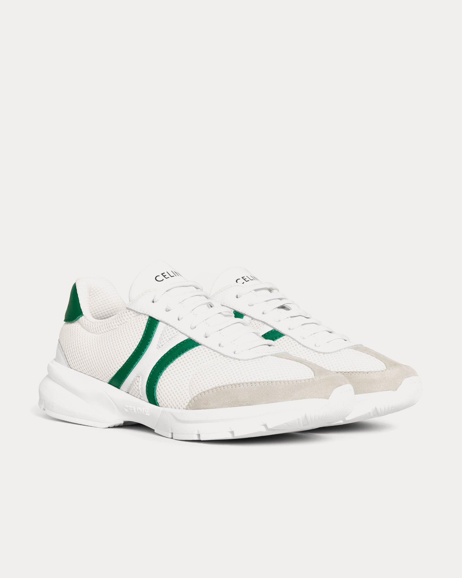 Celine CR-01 Runner Mesh, Calfskin & Suede Optic White / Green / Grey Low Top Sneakers - 2