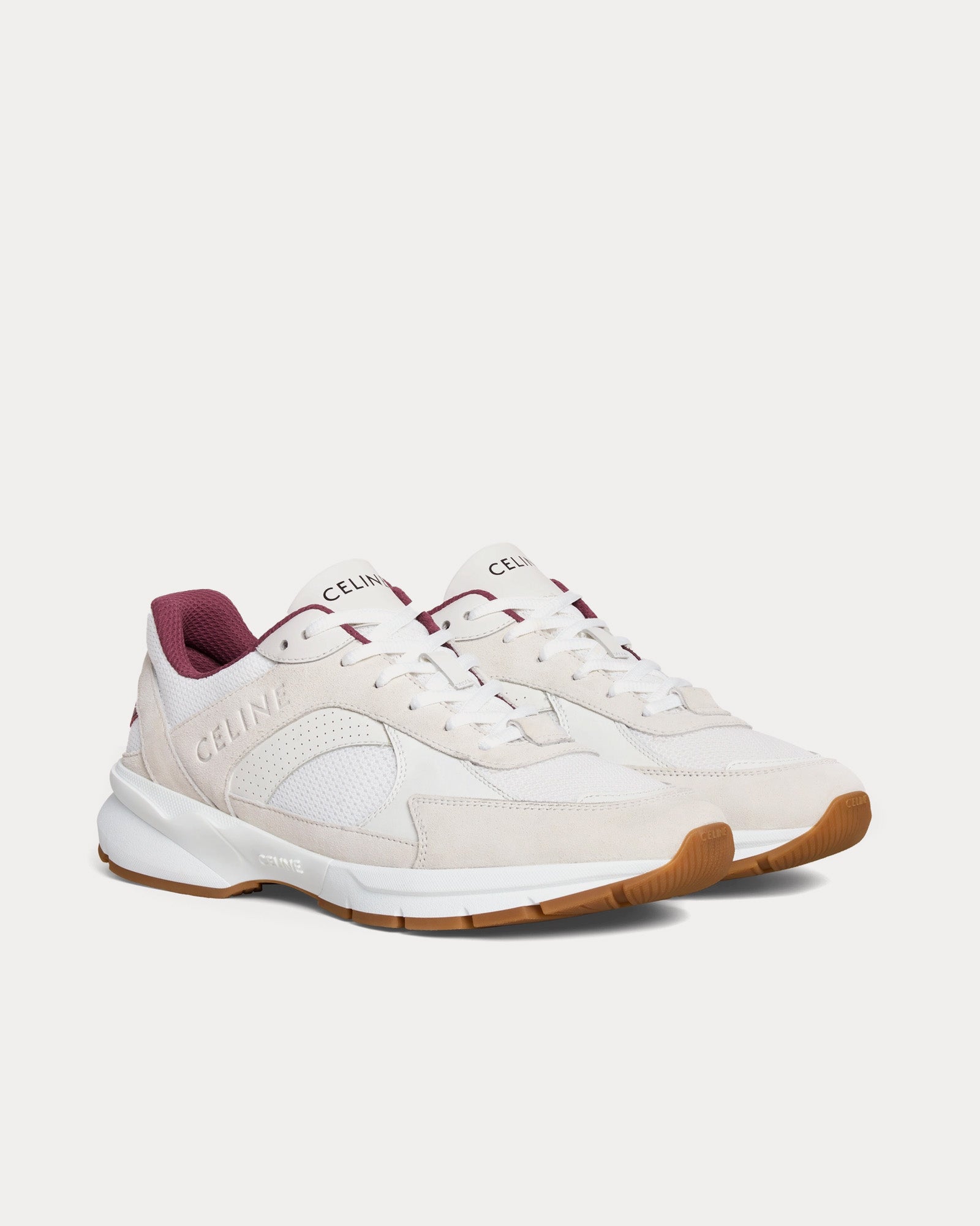 Celine CR-03 Runner Mesh, Suede & Calfskin Optic White / Beige / Burgundy Low Top Sneakers - 2