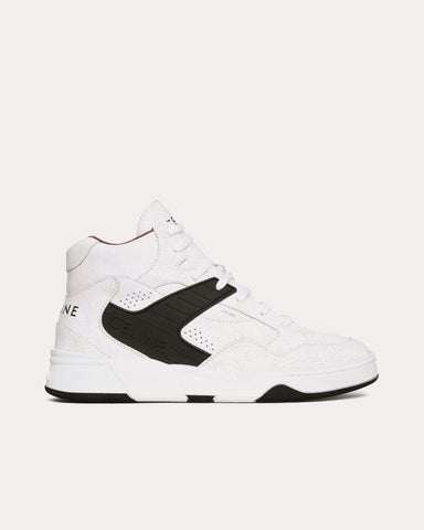 Celine CT-06 Crackled Calfskin & Suede White / Black / Purple High Top Sneakers