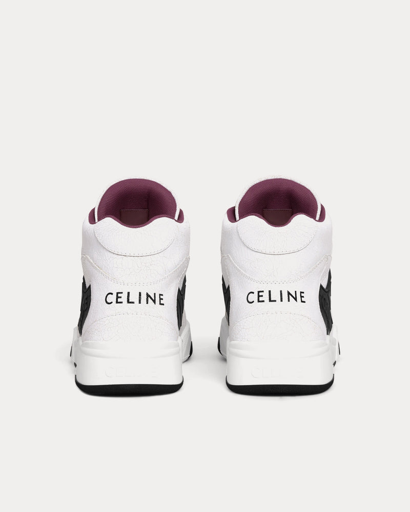 Celine CT-06 Crackled Calfskin & Suede White / Black / Purple High Top Sneakers - 3