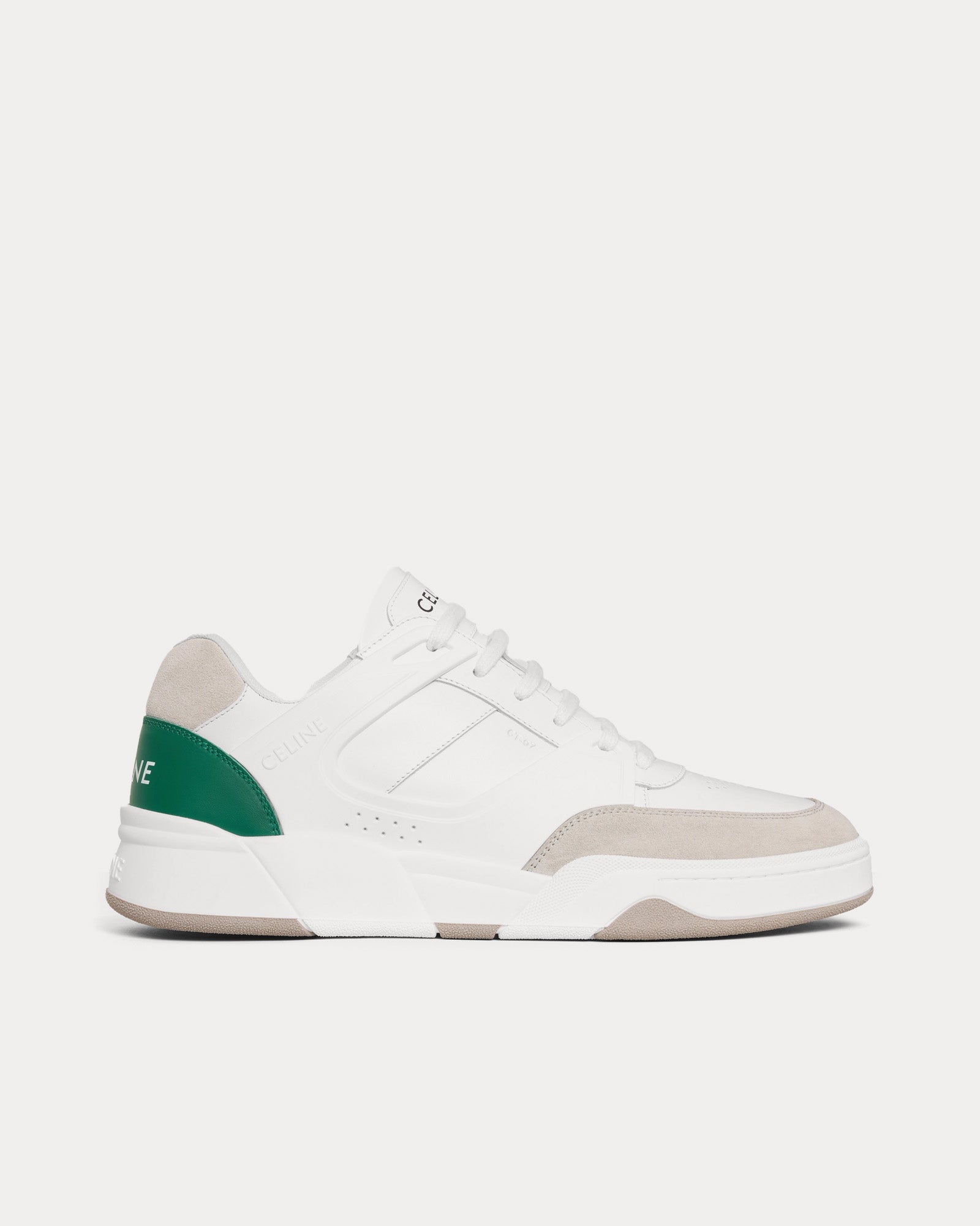 Celine CT-07 Calfskin Leather Grey / Optic White / Green Low Top Sneakers - 1