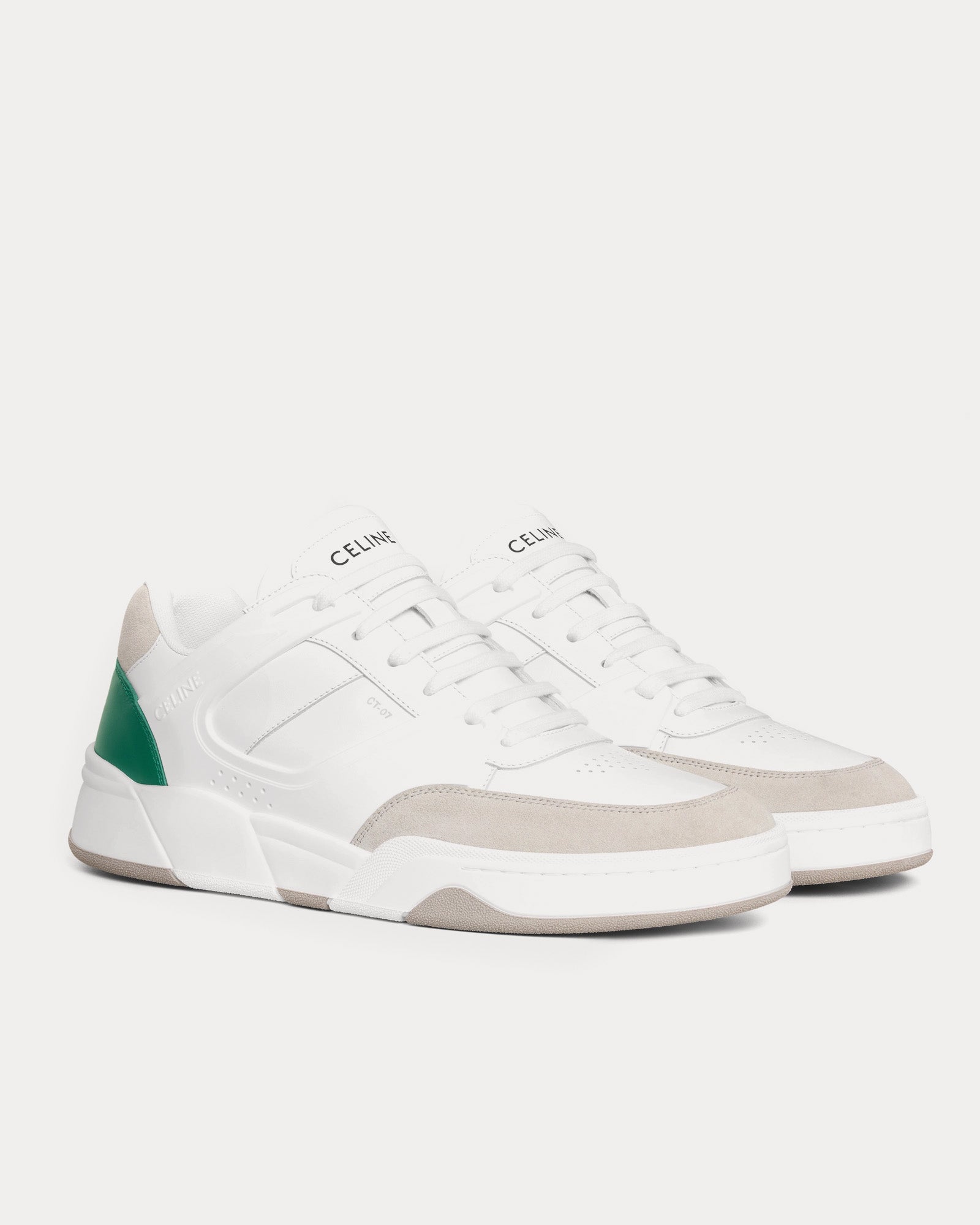 Celine CT-07 Calfskin Leather Grey / Optic White / Green Low Top Sneakers - 2