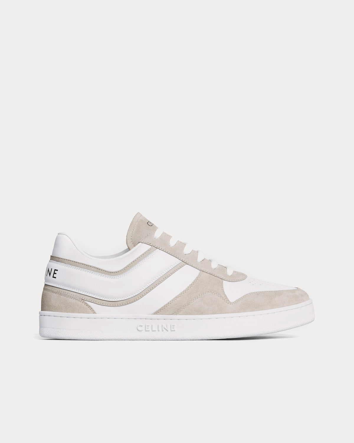 Celine Lace-Up Suede & Calfskin Leather Light Beige / Optic White Low Top Sneakers - 1