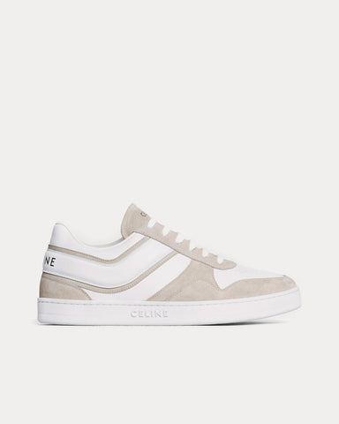 Celine Lace-Up Suede & Calfskin Leather Light Beige / Optic White Low Top Sneakers