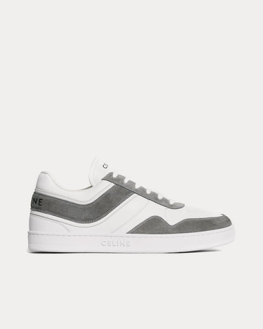 Celine Lace-Up Suede & Calfskin Leather Grey / Optic White Low Top Sneakers