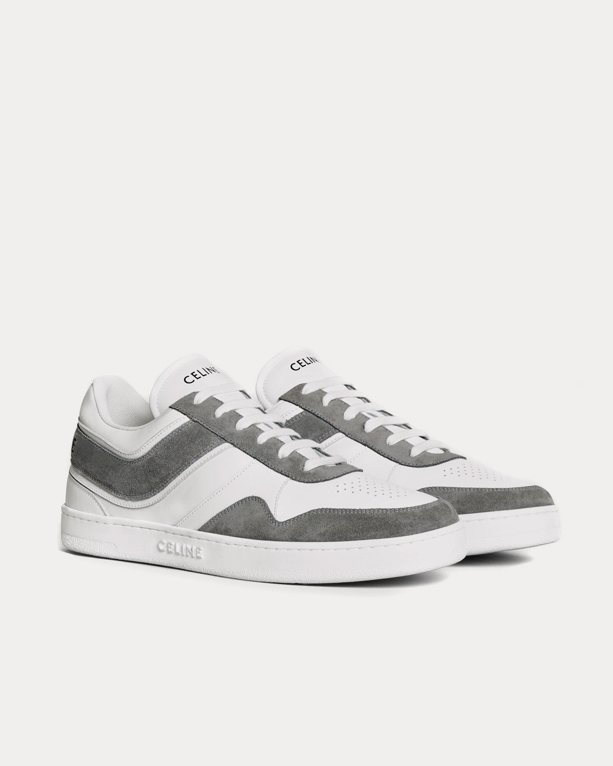 Celine Lace-Up Suede & Calfskin Leather Grey / Optic White Low Top Sneakers - 2