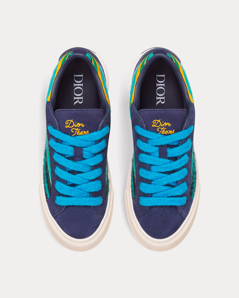 Dior x Denim Tears Dior Tears B33 Limited Edition Blue Multicolor Mohair and Navy Blue Suede Low Top Sneakers - 2