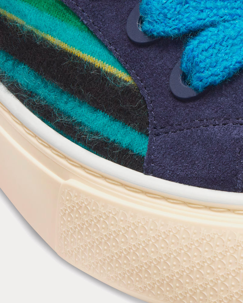 Dior x Denim Tears Dior Tears B33 Limited Edition Blue Multicolor Mohair and Navy Blue Suede Low Top Sneakers - 5