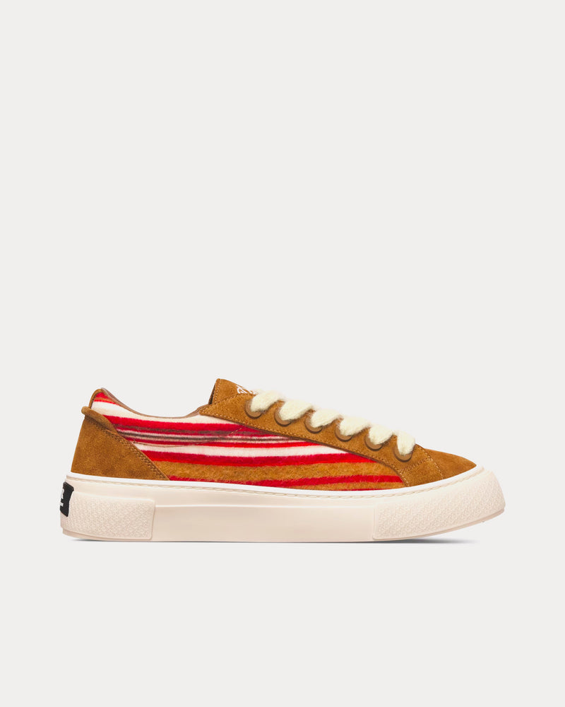 Dior x Denim Tears Dior Tears B33 Limited Edition Red Multicolor Mohair and Brown Suede Low Top Sneakers - 1