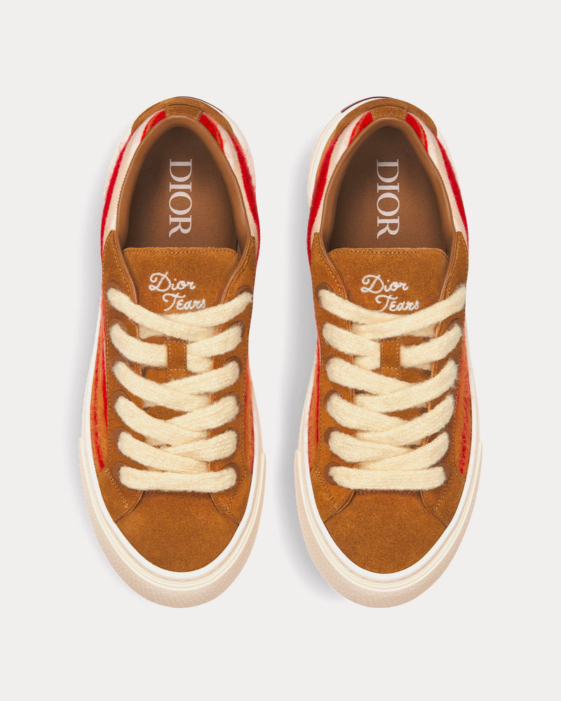 Dior x Denim Tears Dior Tears B33 Limited Edition Red Multicolor Mohair and Brown Suede Low Top Sneakers - 2