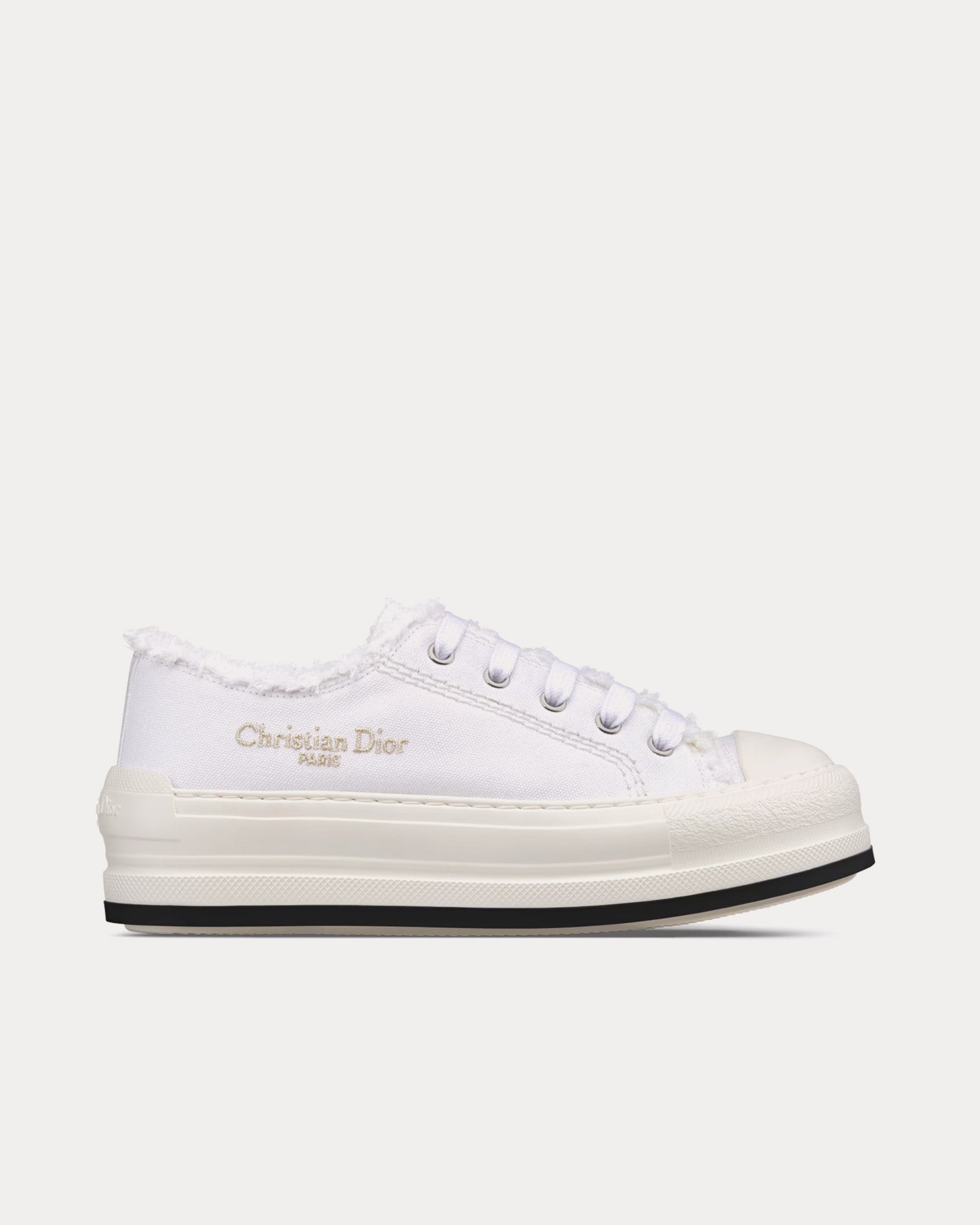 Dior Dioriviera Walk'n'Dior Platform White Fringed and Embroidered Cotton Canvas Low Top Sneakers - 1