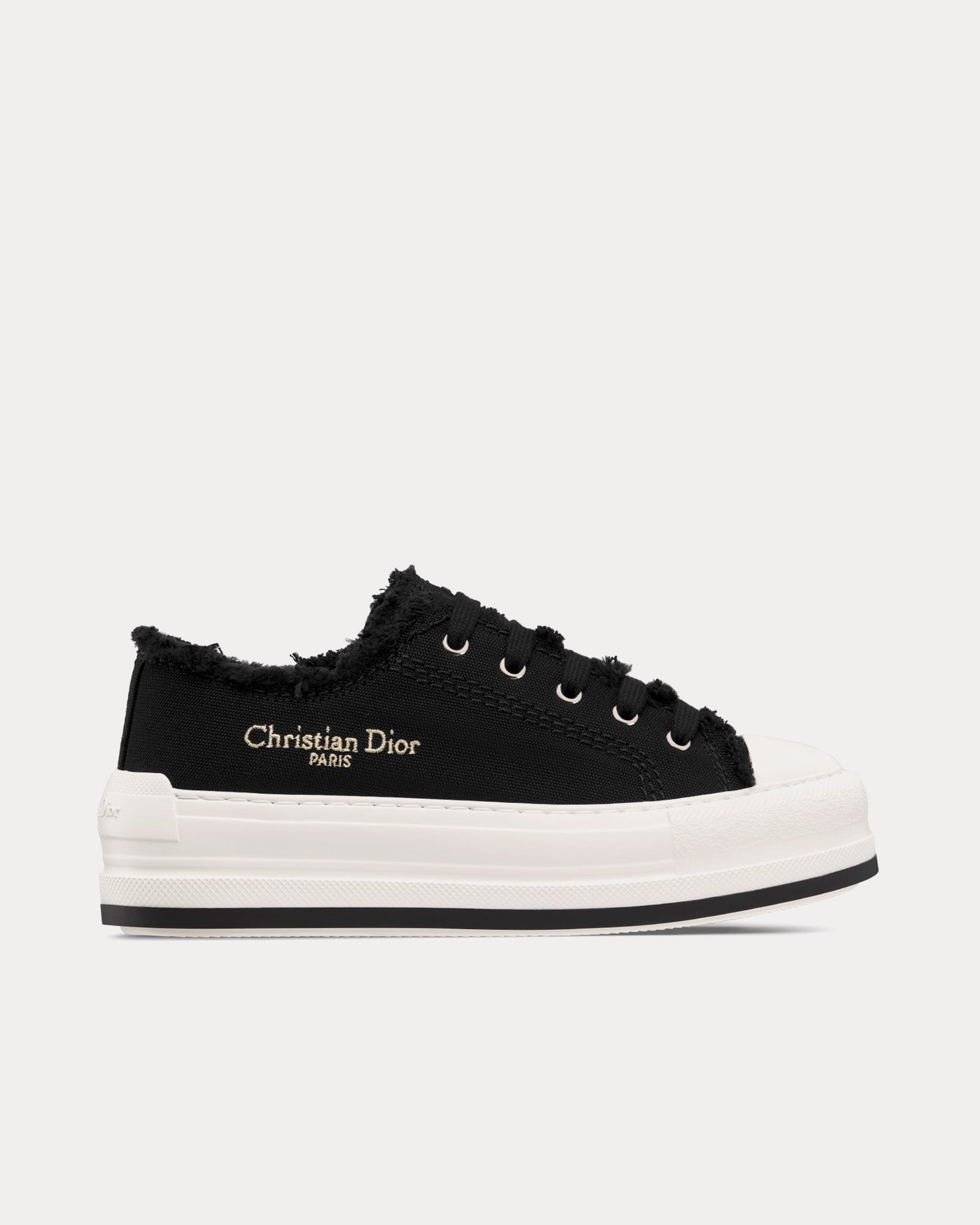 Dior Dioriviera Walk'n'Dior Platform Black Fringed and Embroidered Cotton Canvas Low Top Sneakers - 1