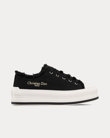 Dior Dioriviera Walk'n'Dior Platform Black Fringed and Embroidered Cotton Canvas Low Top Sneakers