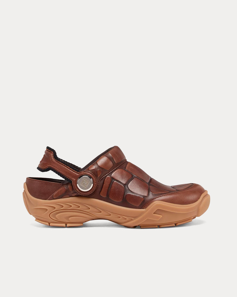 Fendi Lab Leather Brown Clogs - 1